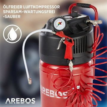 Arebos Druckluftgeräte-Set 30L Druckluftkompressor stehend, inkl. Zubehör, Wartungsarm, 13-tlg., Ölfreier Kompressor für lange und wartungsarme Lebensdauer