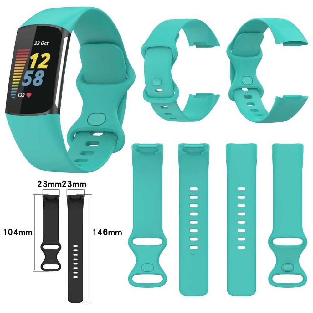 Wigento Smartwatch-Armband Für Fitbit Charge 5 Hochwertiges Kunststoff /  Silikon Uhr Watch Smart Sport Armband Türkis Frauen Größe S