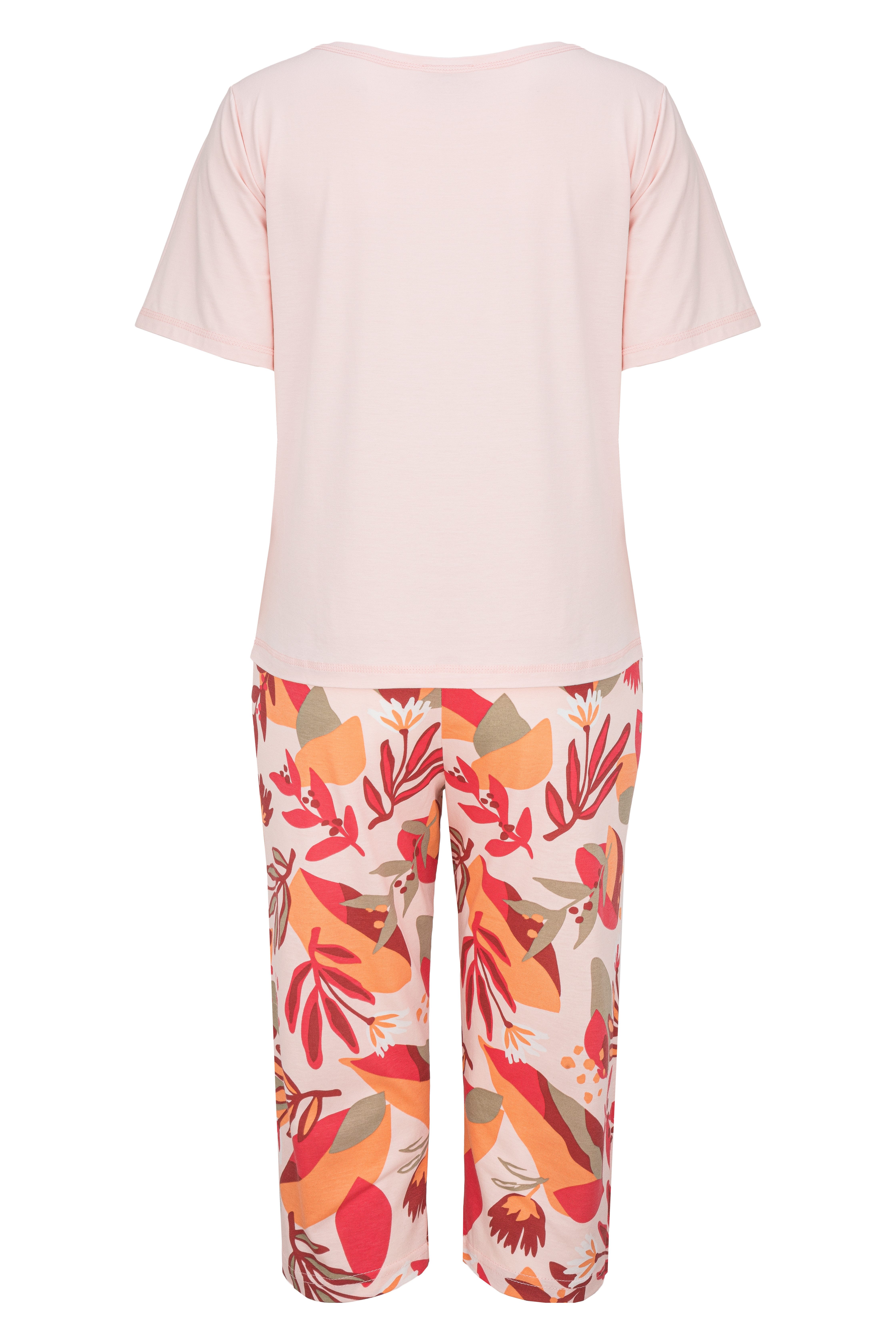 Mademoiselle Sommeil Capri-Pyjama in Rosa-Beige (2 tlg., 1 Stück) mit floraler Hose