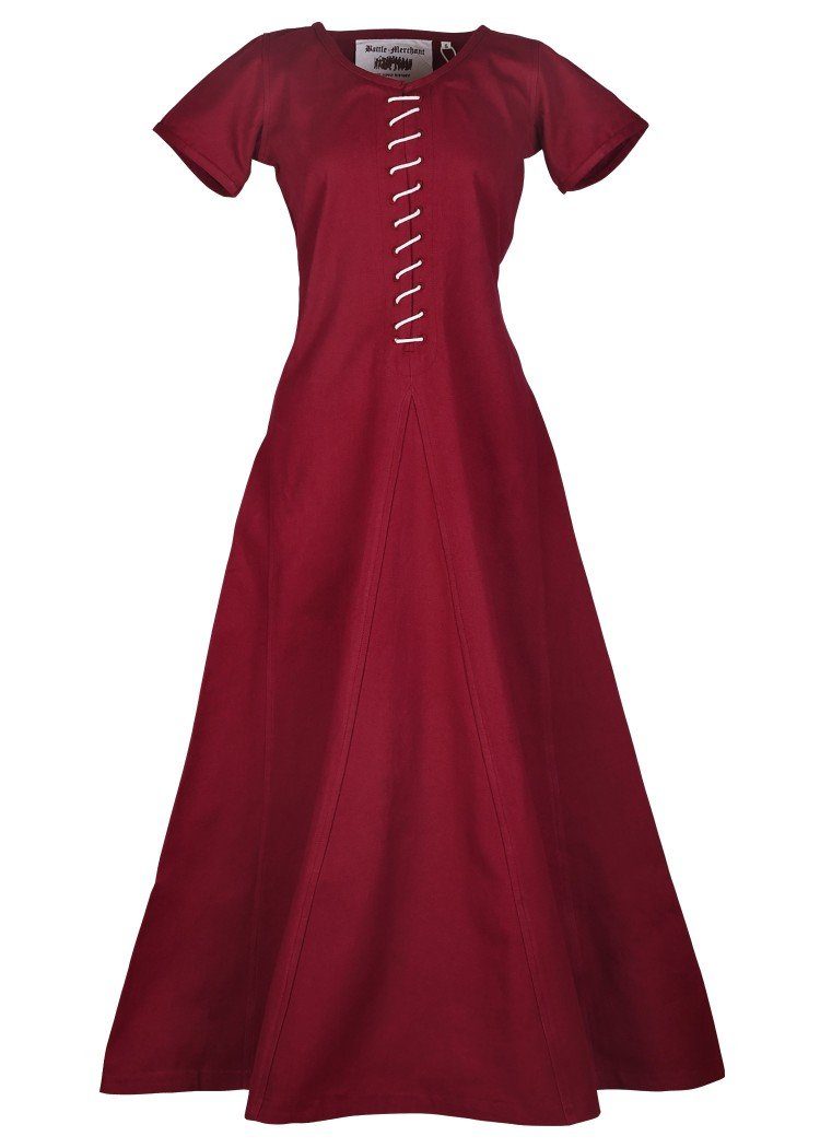 Battle Merchant Ritter-Kostüm Kurzärmelige Cotehardie Mittelalter Kleid Ava Weinrot Größe L