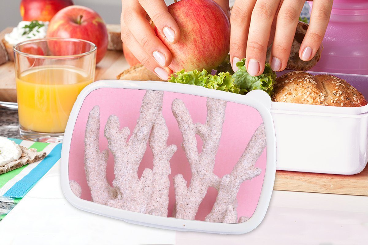 Erwachsene, - Rosa Kunststoff, Lunchbox weiß Sommer, und Kinder MuchoWow Mädchen Jungs - Brotbox für (2-tlg), und Koralle Brotdose, für