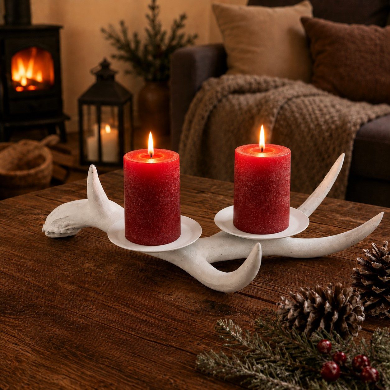 Online-Fuchs Kerzenständer Hirschgeweih, Halter für 2 Stumpenkerzen - Deko Herbst & Weihnachten (Weiß oder Gold zur Wahl, 31 cm groß), verbindet stilvolle Eleganz mit rustikalen Charme