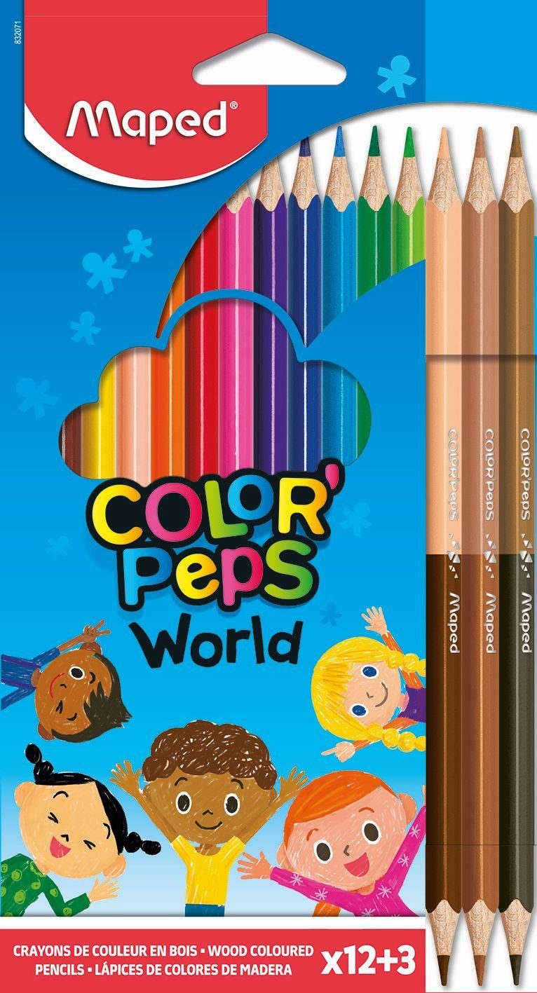 MAPED Buntstift Maped Dreikant-Buntstift COLOR'PEPS World, 12+3 Kartonetui