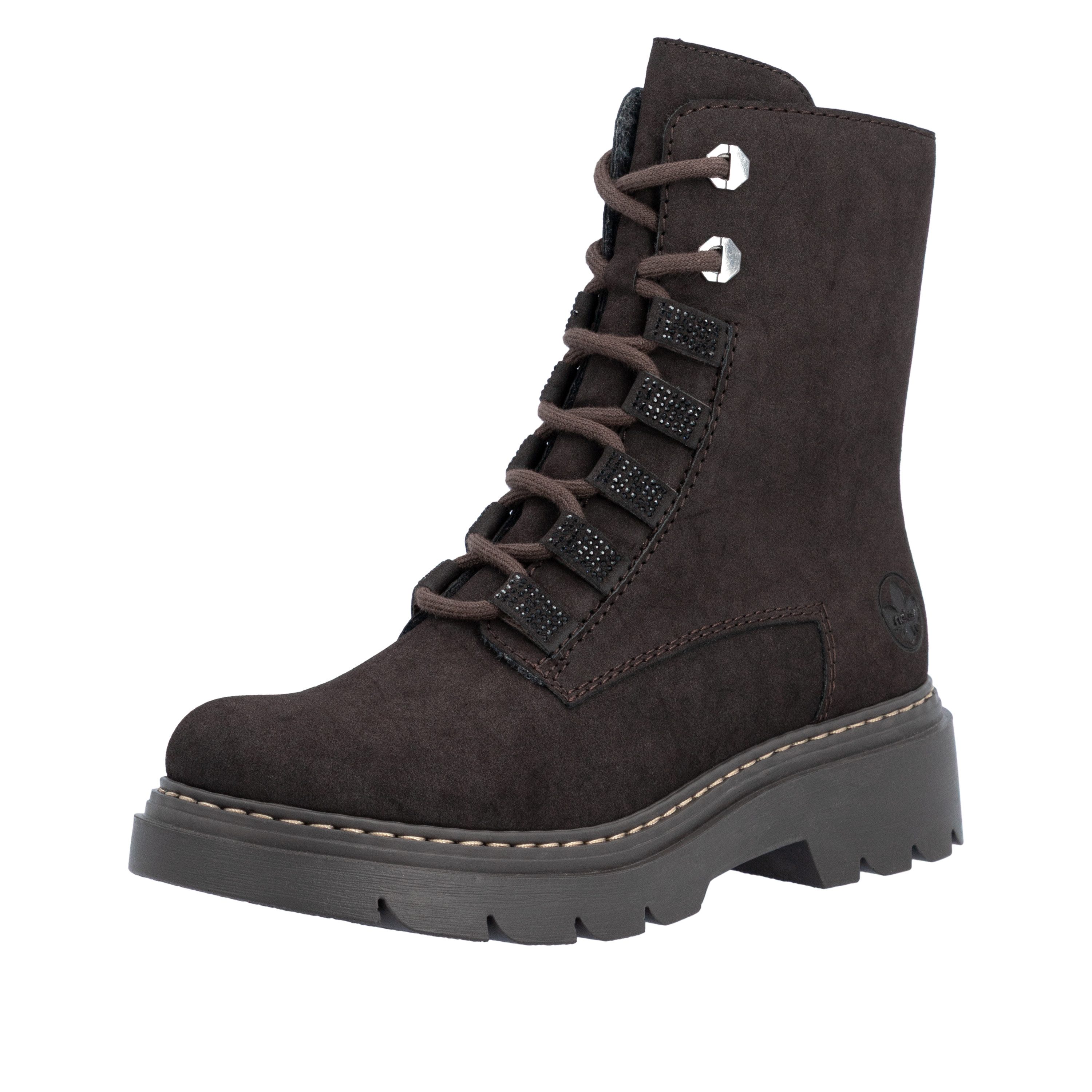 Rieker Schnürstiefelette Schnürboots, Herbststiefelette mit Glitzersteinchen