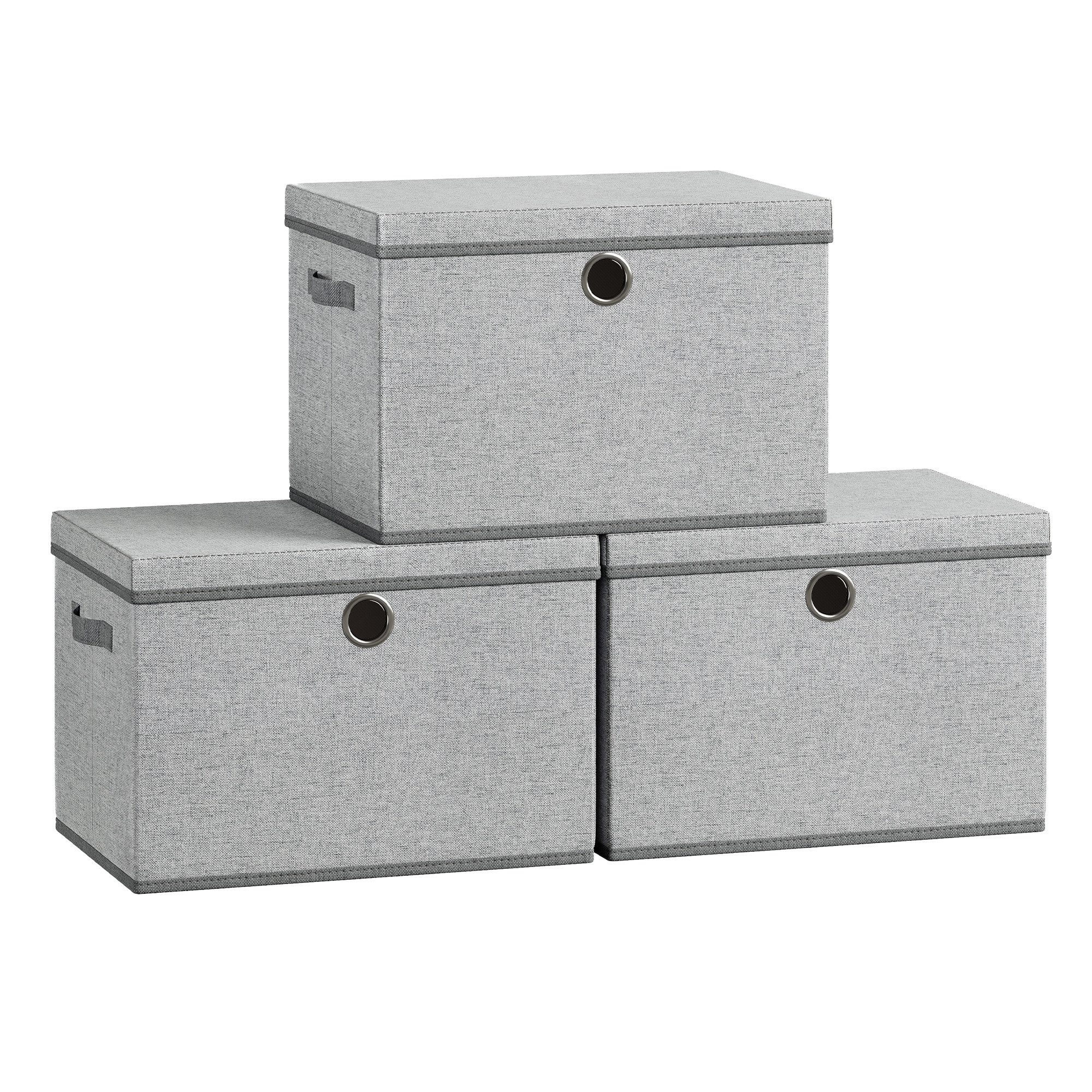 SONGMICS Aufbewahrungsbox 3er-Set, Ordnungsboxen, stapelbar mit Griffen, 43 x 30 x 30 cm, Stoffboxen mit Deckel, PP-Platten, geruchsneutral, faltbar