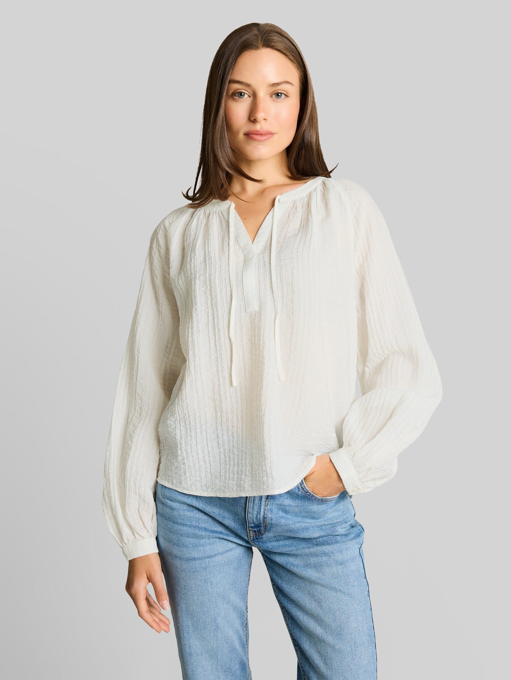 TOM TAILOR Langarmbluse Blusen & Shirts Crinkle Bluse mit Bindeband