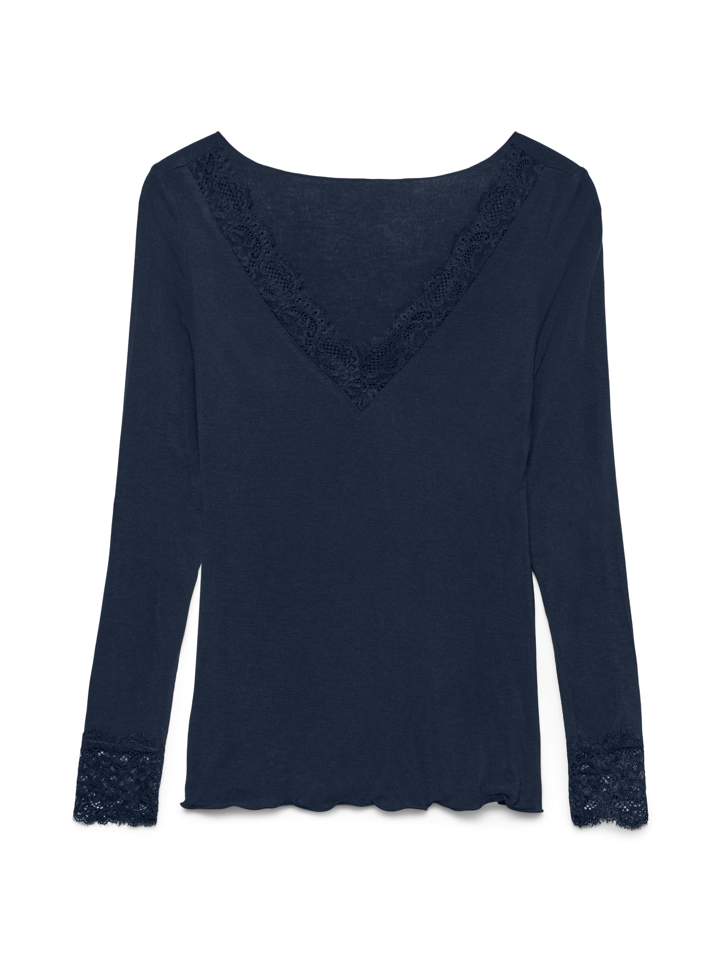 Vero Moda Langarmshirt VMSKYE LS V-NECK LACE TOP JRS NOOS Materialmix, mit Wolle und Stretch, slim fit