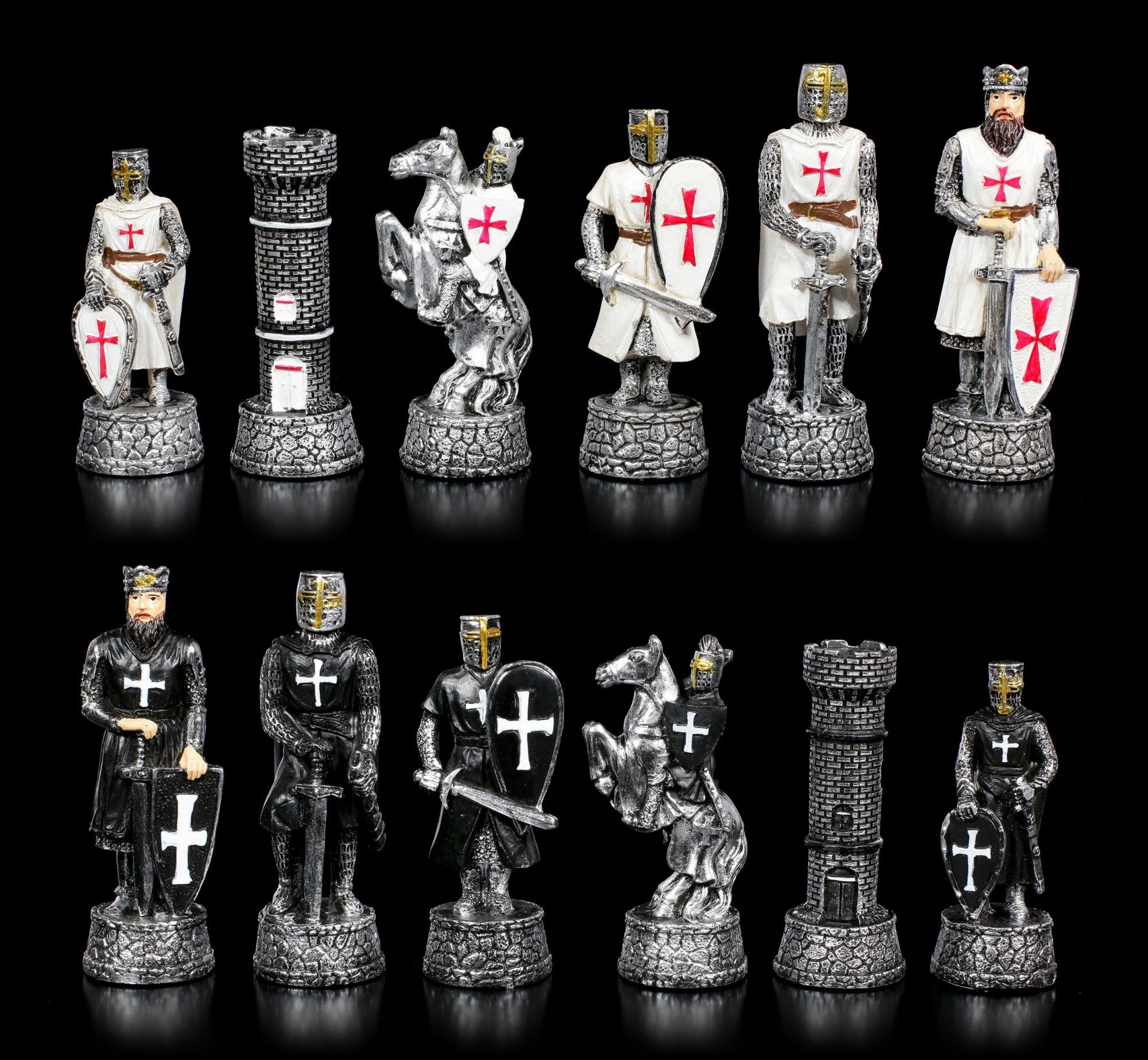 Spiel Schachfiguren Set - Kreuzritter Schwarz vs. Weiß - Schach Figuren