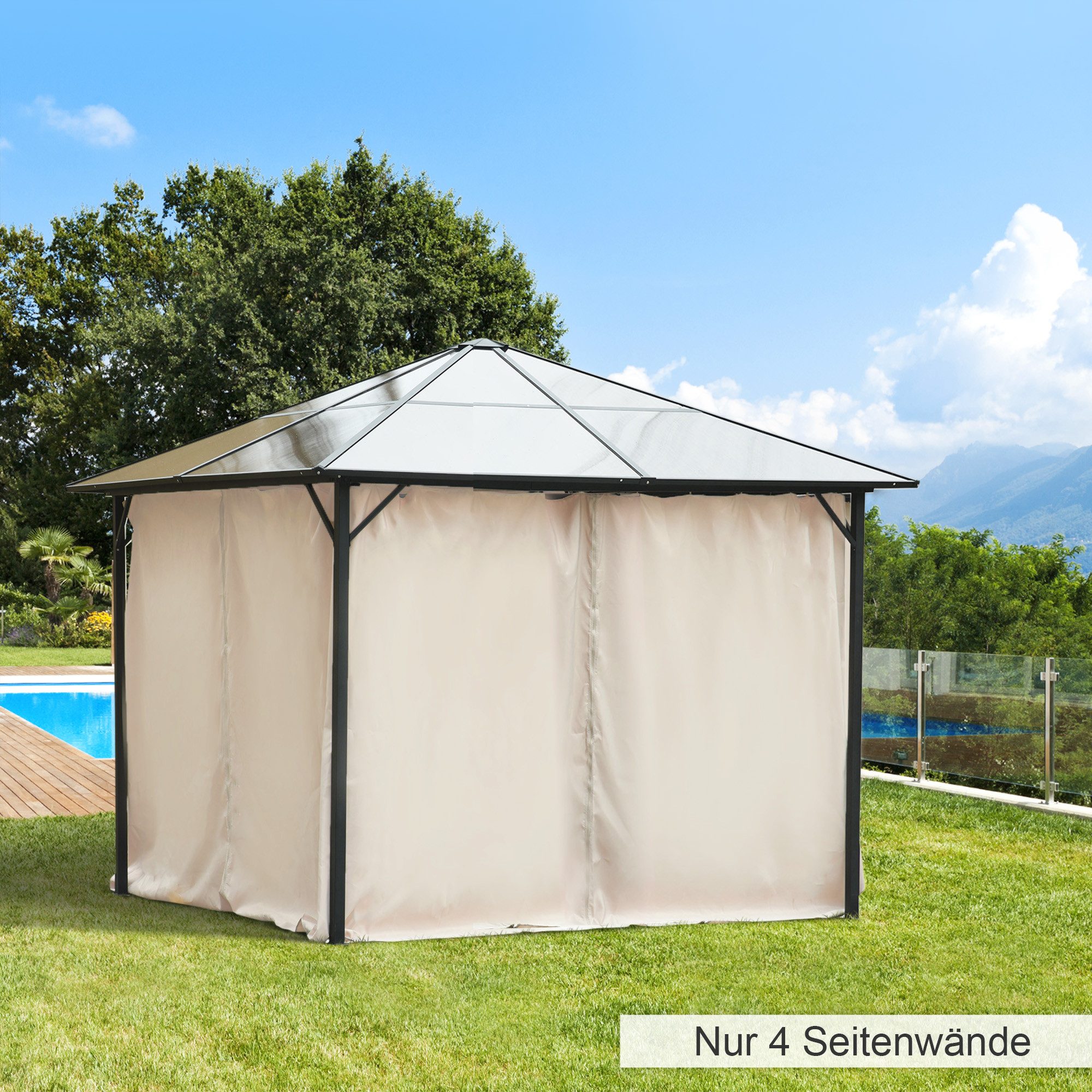 Outsunny Pavillonseitenteil Faltpavillon mit Haken Seitenwände, 302x205 cm, für 3x3m Pavillons) Gartenpavillon, [1-St. Pavillon, für Garten, Beige