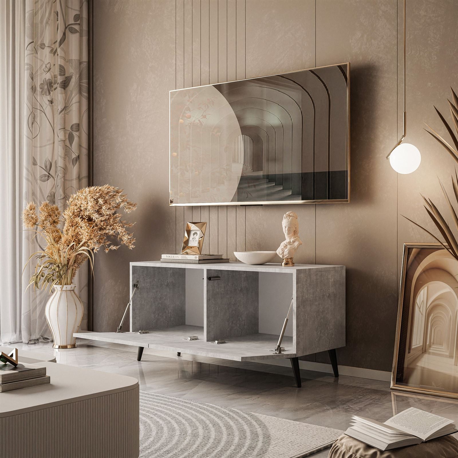 Lookway TV-Schrank COLGANTE 100 cm RTV Schrank auf Beinen Betonoptik