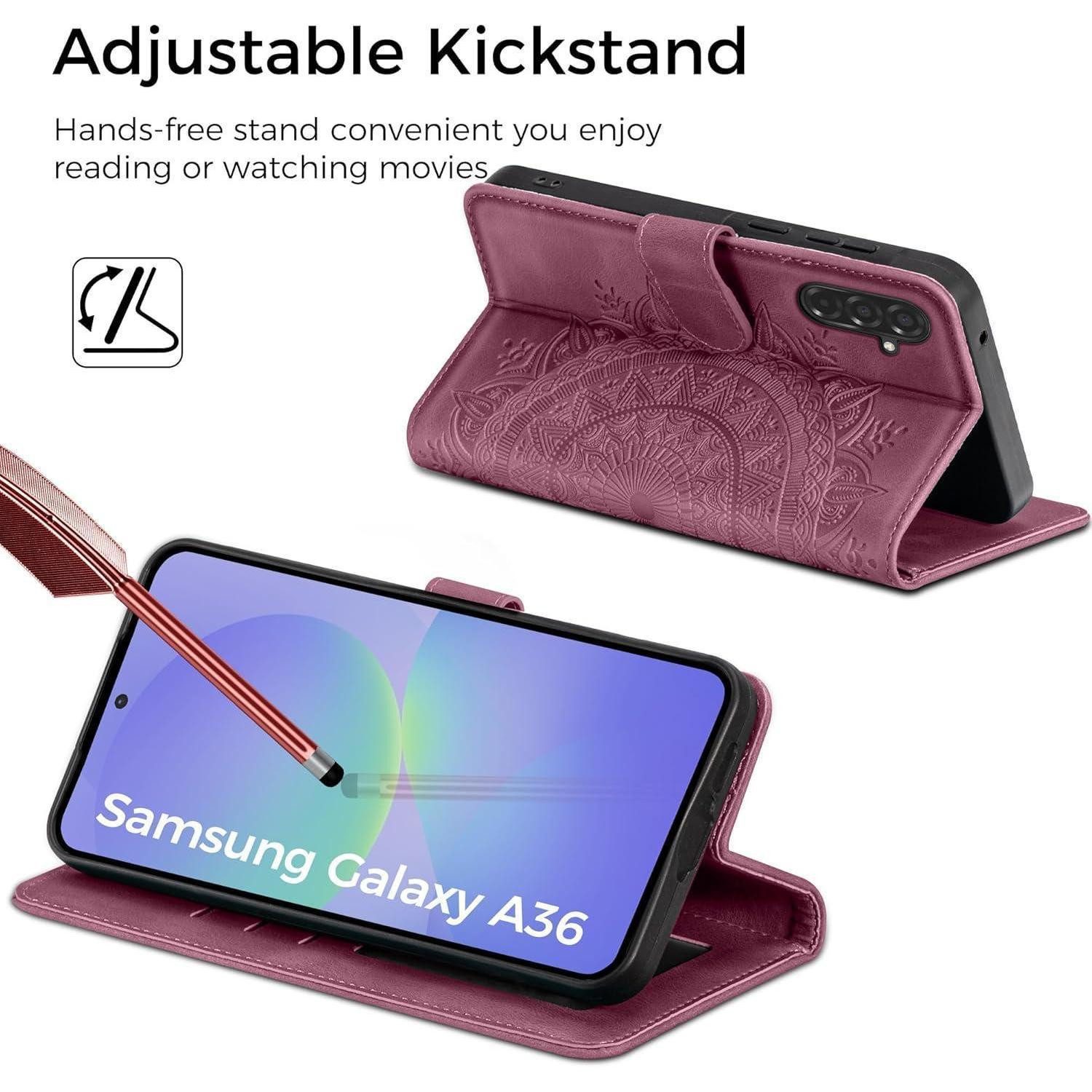 LuxusKollektion Flip Case Lederhülle Klapphülle Kartenfach Magnet Samsung Galaxy A36 Weinrot