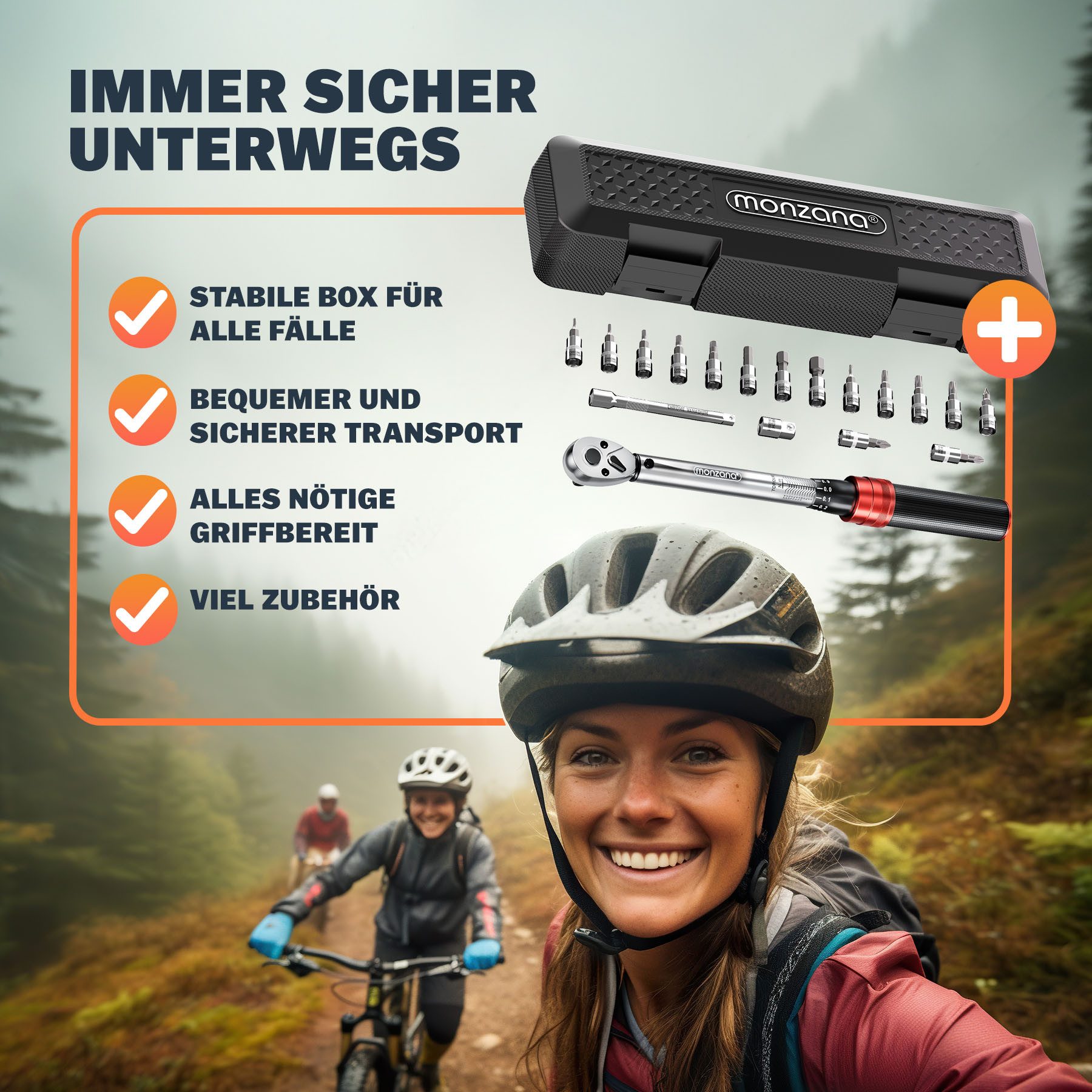 monzana Drehmomentschlüssel Monzana (18 St), 1/4" 1-25 NM ±3% Verlängerung Transportbox Fahrrad Motorrad Set