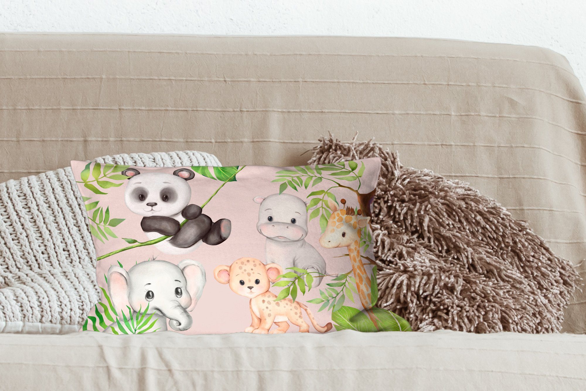 Schlafzimmer - Tiere Zierkissen, Rosa, mit Dekokissen Dekoration, - MuchoWow Dekokissen Wohzimmer Dschungel Füllung,