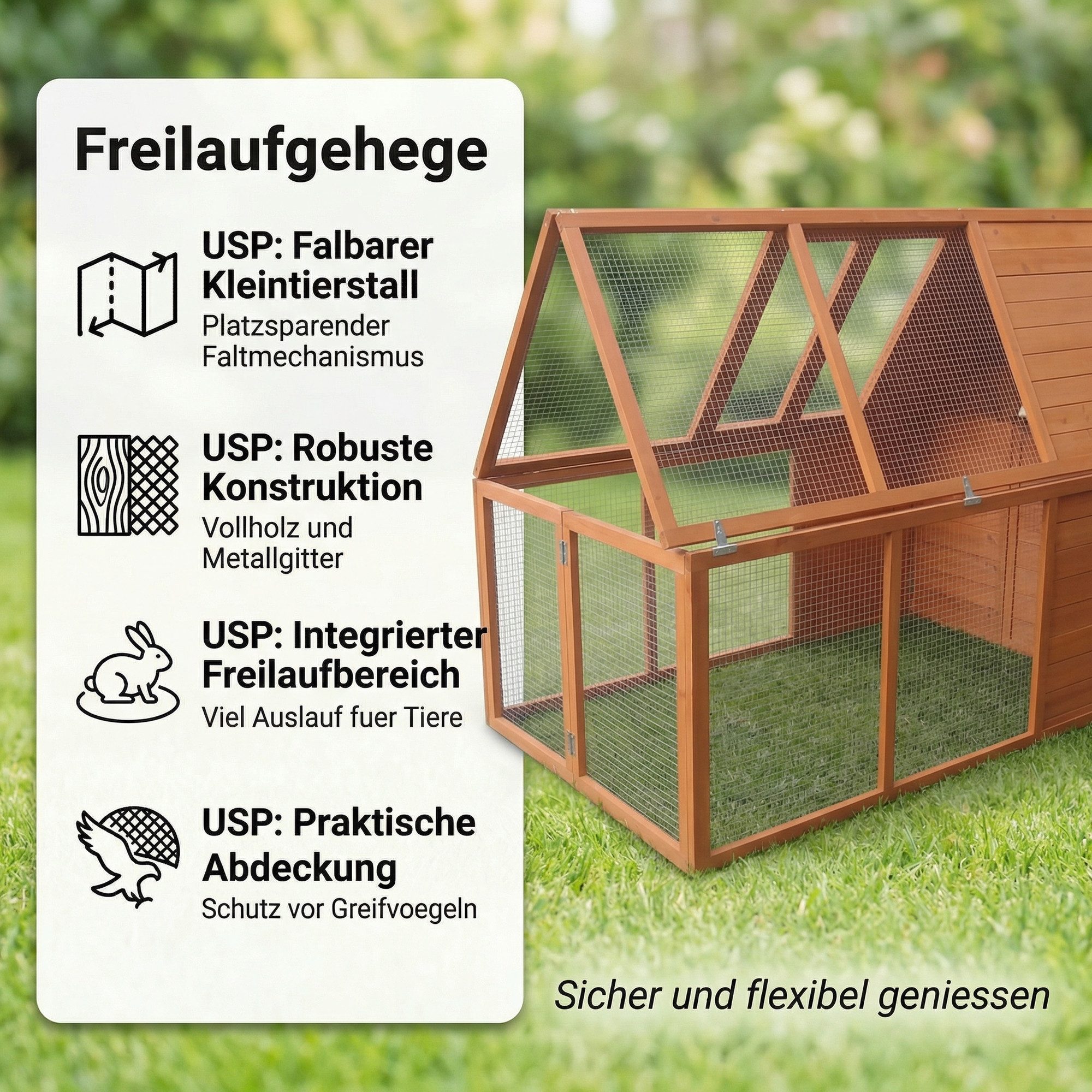 Mucola Kleintierkäfig Freigehege faltbar für Kaninchen Freilauf Kleintierstall, Imprägniertes Vollholz