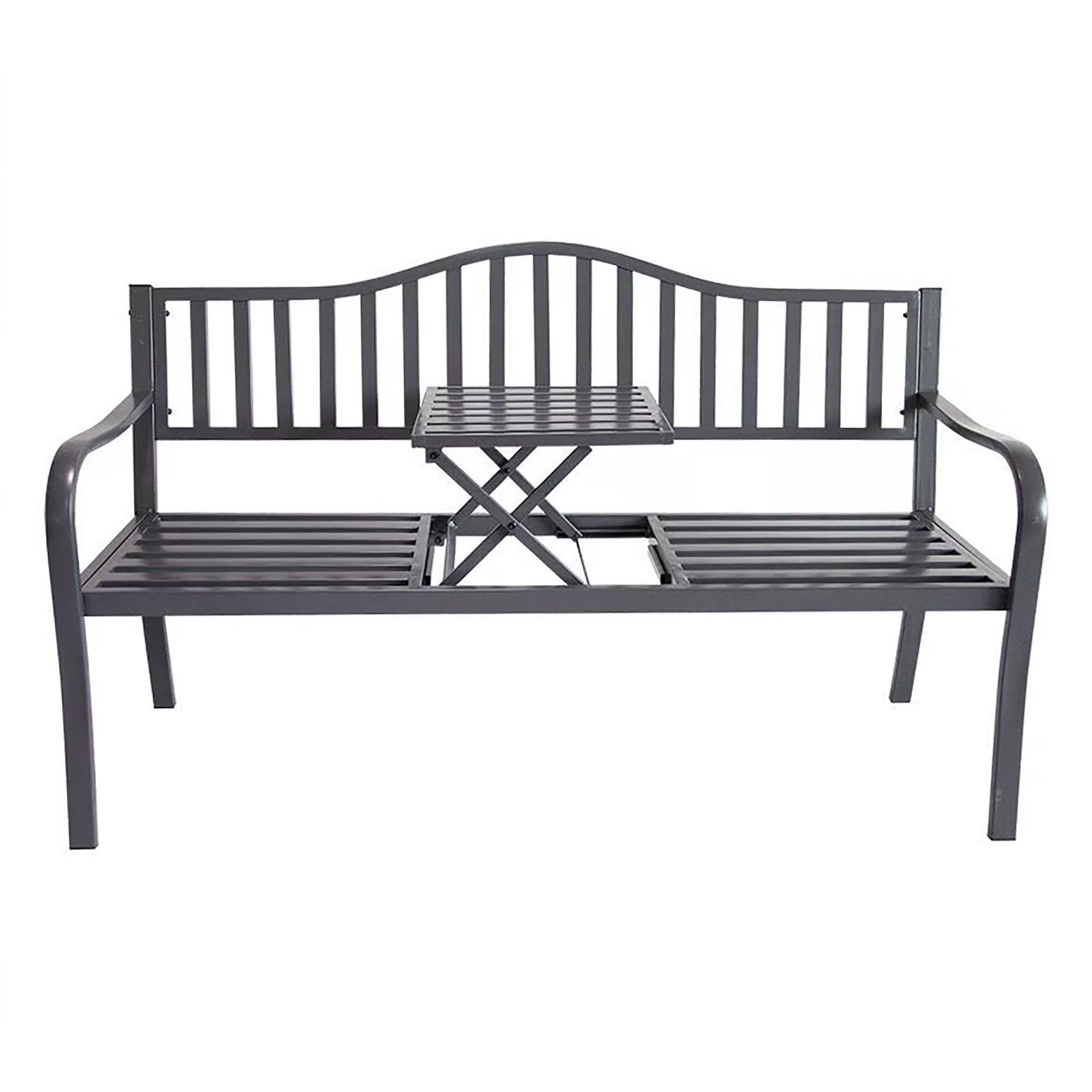 Spetebo Gartenbank Metall Gartenbank mit integriertem Tisch 150 cm