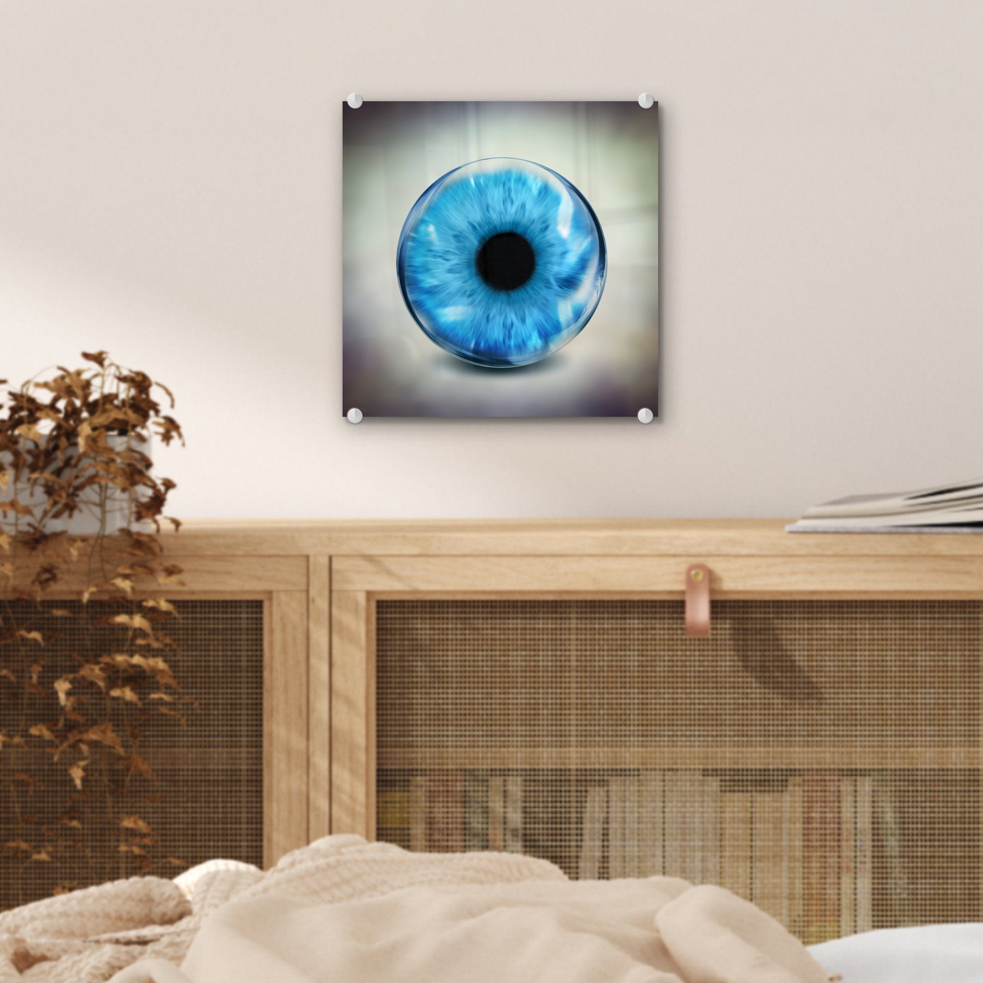 - Acrylglasbild Glasbilder Glas, im Glas - Wanddekoration Blaues auf (1 St), Bilder Auge - Glas MuchoWow auf Foto Wandbild