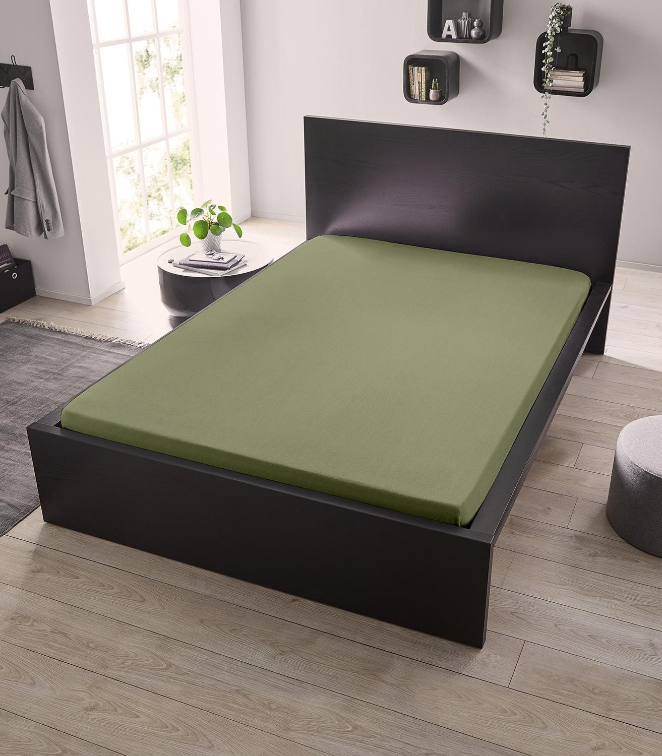 Wülfing Spannbettlaken Spannbetttuch DIANA, 90 x 200 cm, Grün, Baumwolle, Feinbiber, Gummizug: rundum, (1 Stück), elastisch rundum