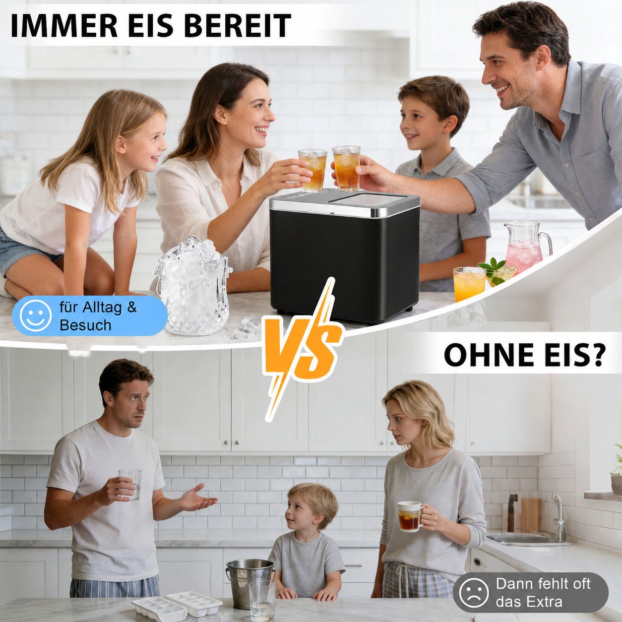 ZMH Eiswürfelmaschine 1,2L Tragbarer Mini Eiswürfelbereiter 14kg/24h Mit Selbstreinigung, Schnelle Eisproduktion, UV-Sterilisation & leiser Betrieb