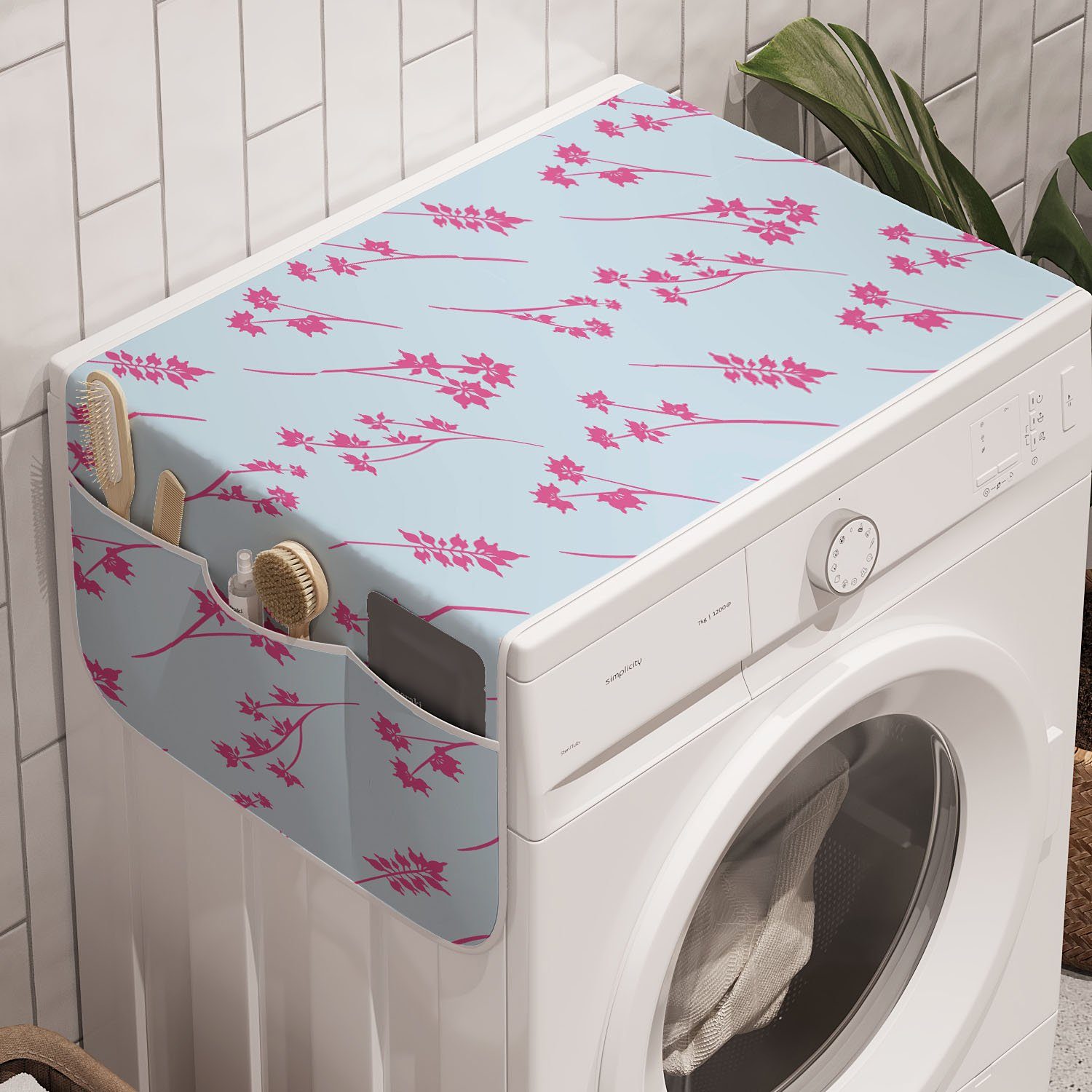 Abakuhaus Badorganizer Anti-Rutsch-Stoffabdeckung für Waschmaschine und Trockner, Blau Und Pink Eucalyptus Blooming