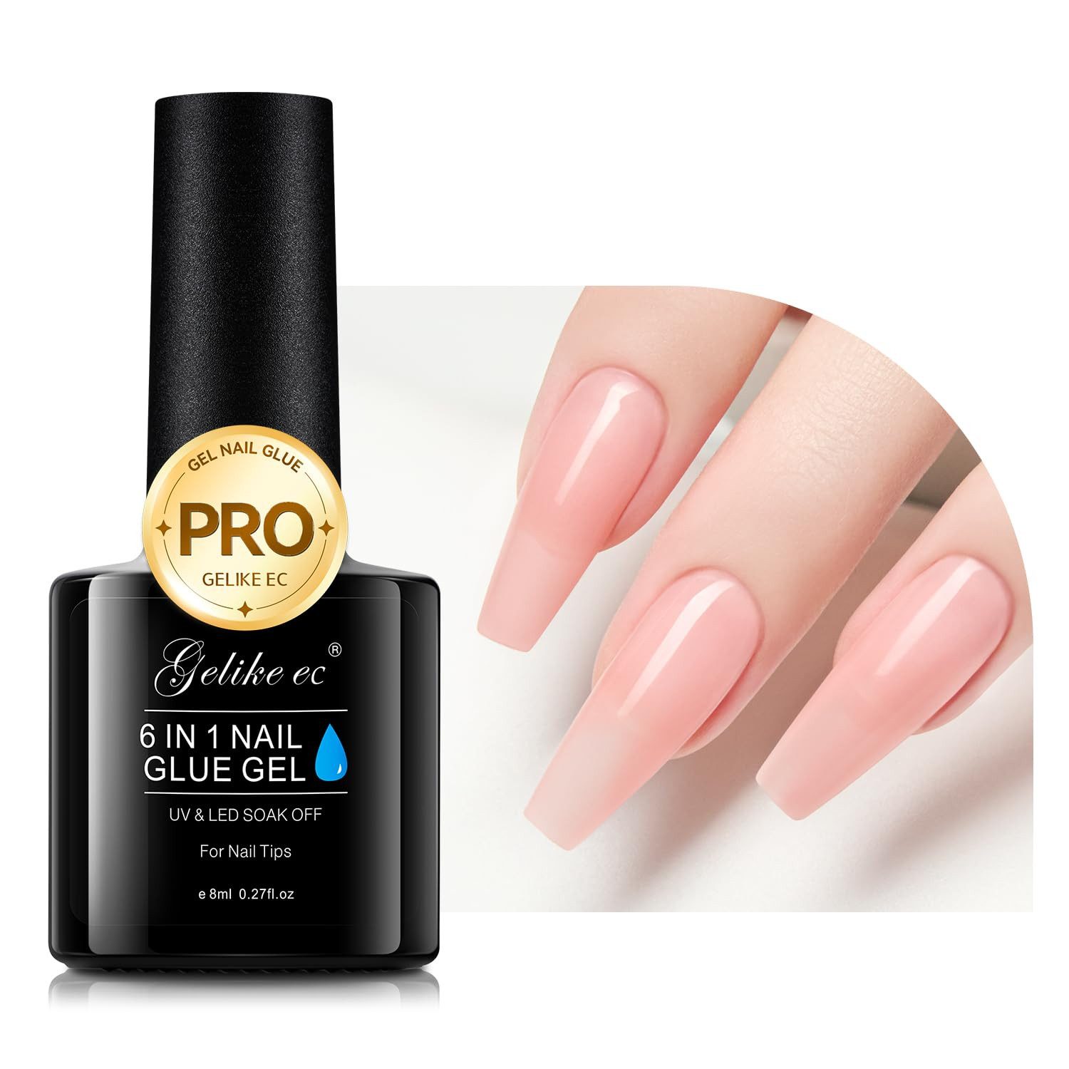 Gelike ec Nagelpflege-Set Nagelkleber Für Kunstnägel 6 in 1Clear Extra Stark, Klar / Transparent für ein natürliches Finish, Extra starker UV-Nagelkleber für Kunst- & Press-On-Nägel