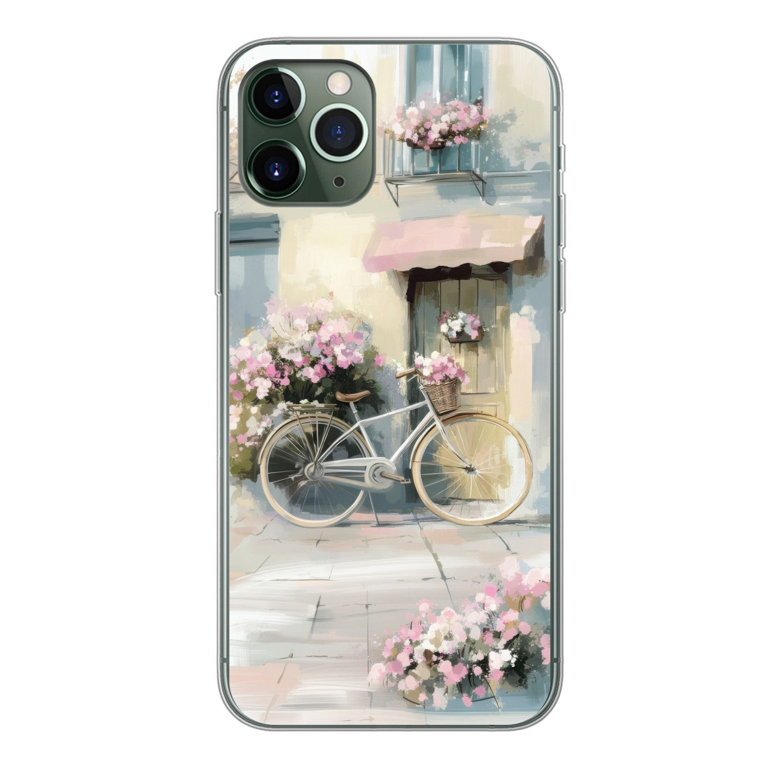 MuchoWow Handyhülle für Apple iPhone 11 Pro Fahrrad - Pastellfarben - Blumen, Smartphone-Bumper, Print, Handy Schutzhülle Dünn
