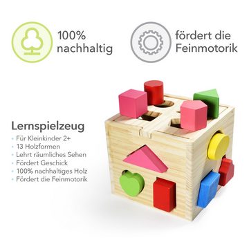 all Kids United Steckspielzeug Steckwürfel Lernspielzeug, (Holz-Würfel, 13-tlg), Puzzle Steckbox für Kleinkinder