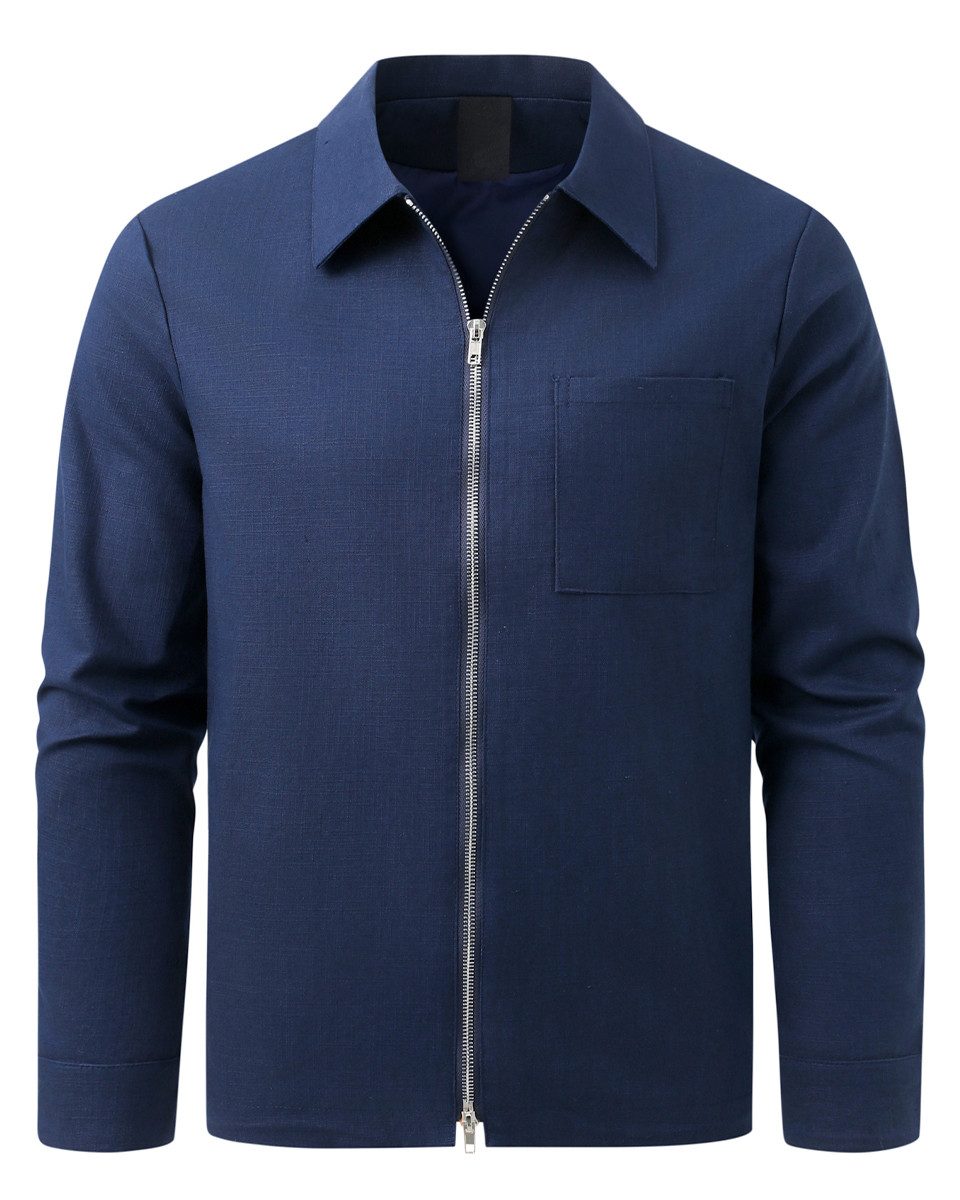 Allthemen Hemdjacke mit Reverskragen Herren Hemdjacke aus Leinen perfekt Passform