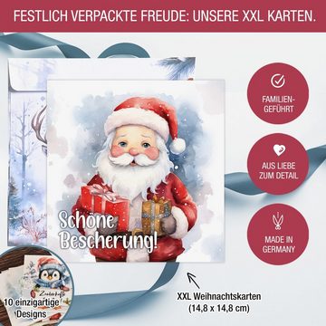 TOBJA Weihnachtskarte Weihnachtskarten XXL mit Umschlag Set, 10x Große Weihnachtskarten Postkarten Geschenkkarten