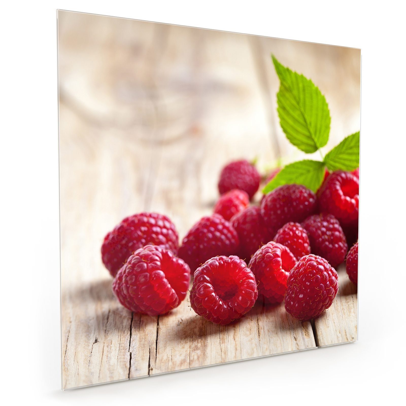 Primedeco Küchenrückwand Spritzschutz Glas Himbeeren auf Holz