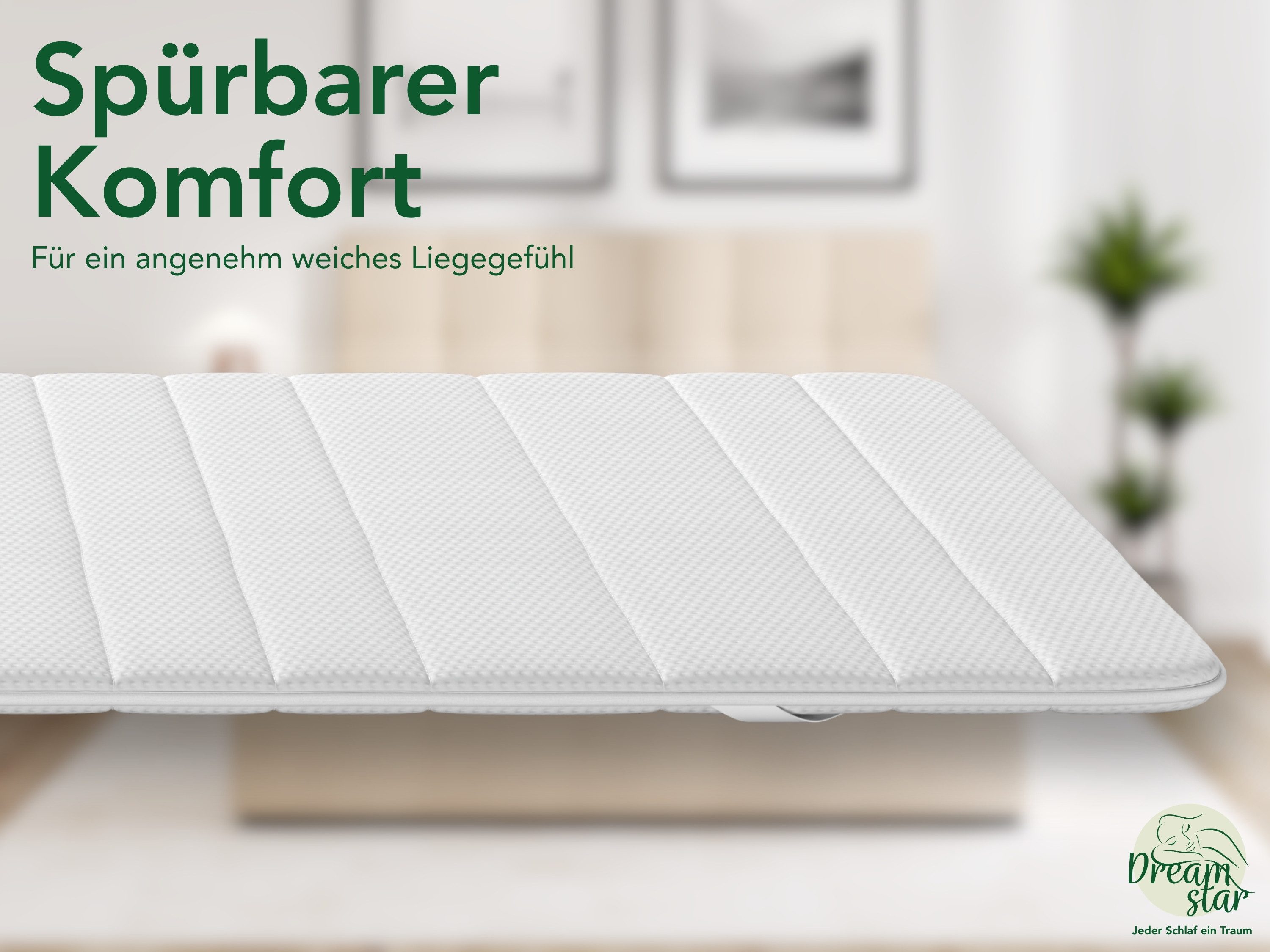 Dreamstar, Topper dünne Matratzenauflage zur Verbesserung des Schlafkomforts, 2 cm hoch, Polyester, rutschfest, waschbar - für Matratzen und Boxspringbetten