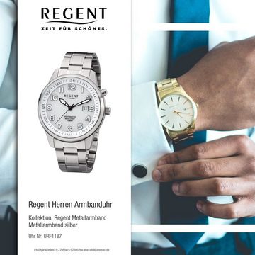 Regent Quarzuhr Regent Herren Uhr F-1187 Metall Quarz, Herren Armbanduhr rund, groß (ca. 41mm), Metallarmband