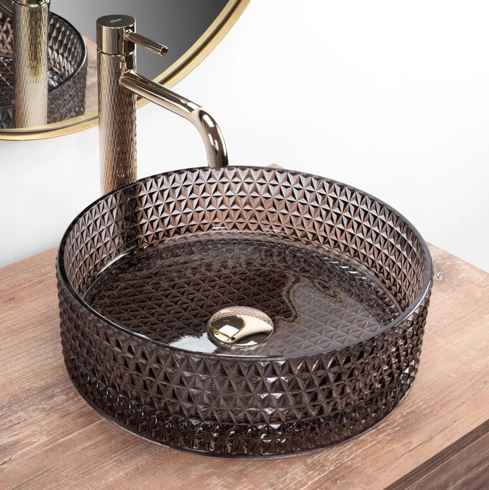 wohnwerk.idee Aufsatzwaschbecken Glaswaschbecken Cristal Ø35,5 Ø39 Schwarz günstig online kaufen