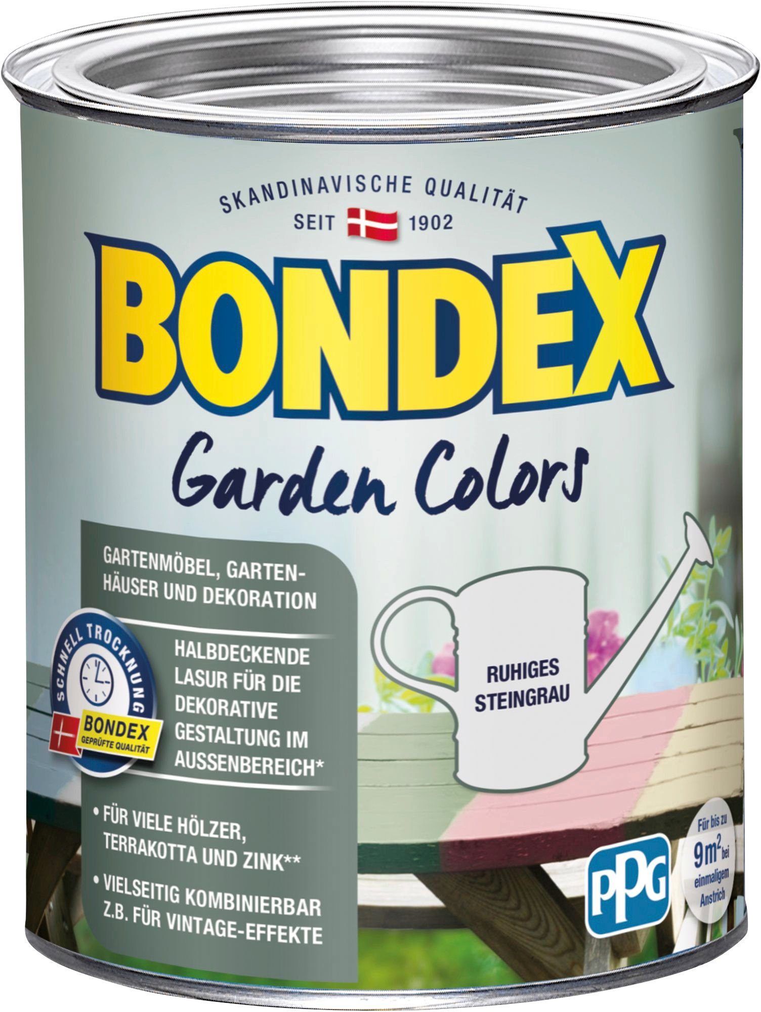 Bondex Wetterschutzfarbe GARDEN COLORS, Behagliches Grün, 0,75 Liter Inhalt Ruhiges Steingrau
