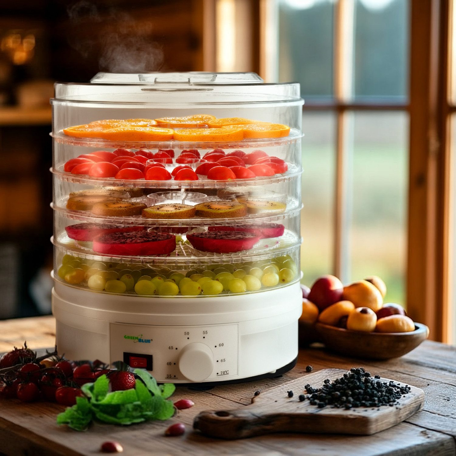 GreenBlue Dörrautomat GB190 250 W, einstellbare Temperatur [35 bis 70 °C]; 5 abnehmbare Ebenen