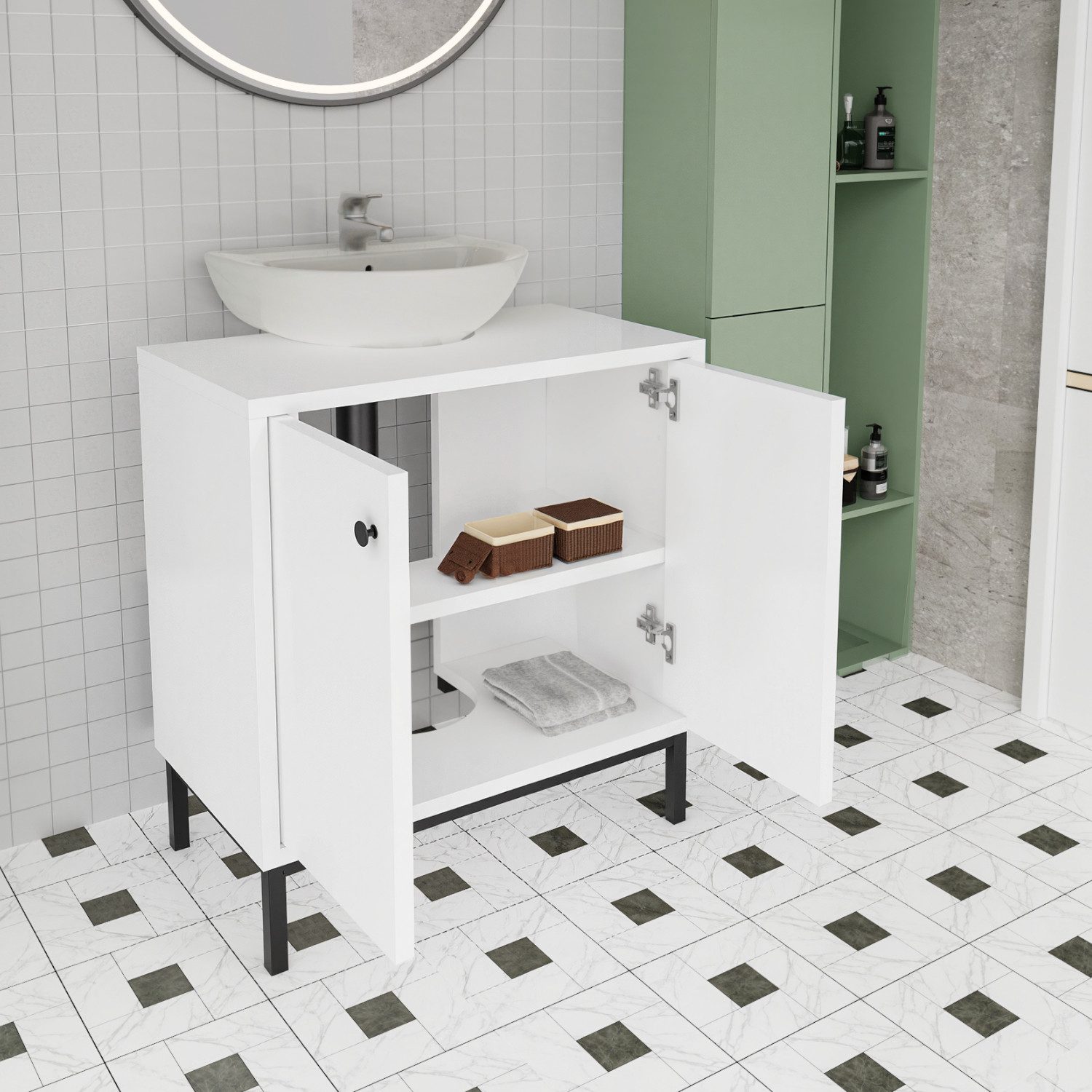 oyajia Waschbeckenunterschrank Waschtischunterschrank Badezimmerschrank (Badschrank Waschtisch Unterschrank) mit 2 Türen, verstellbare Ablage, 2 Fächer