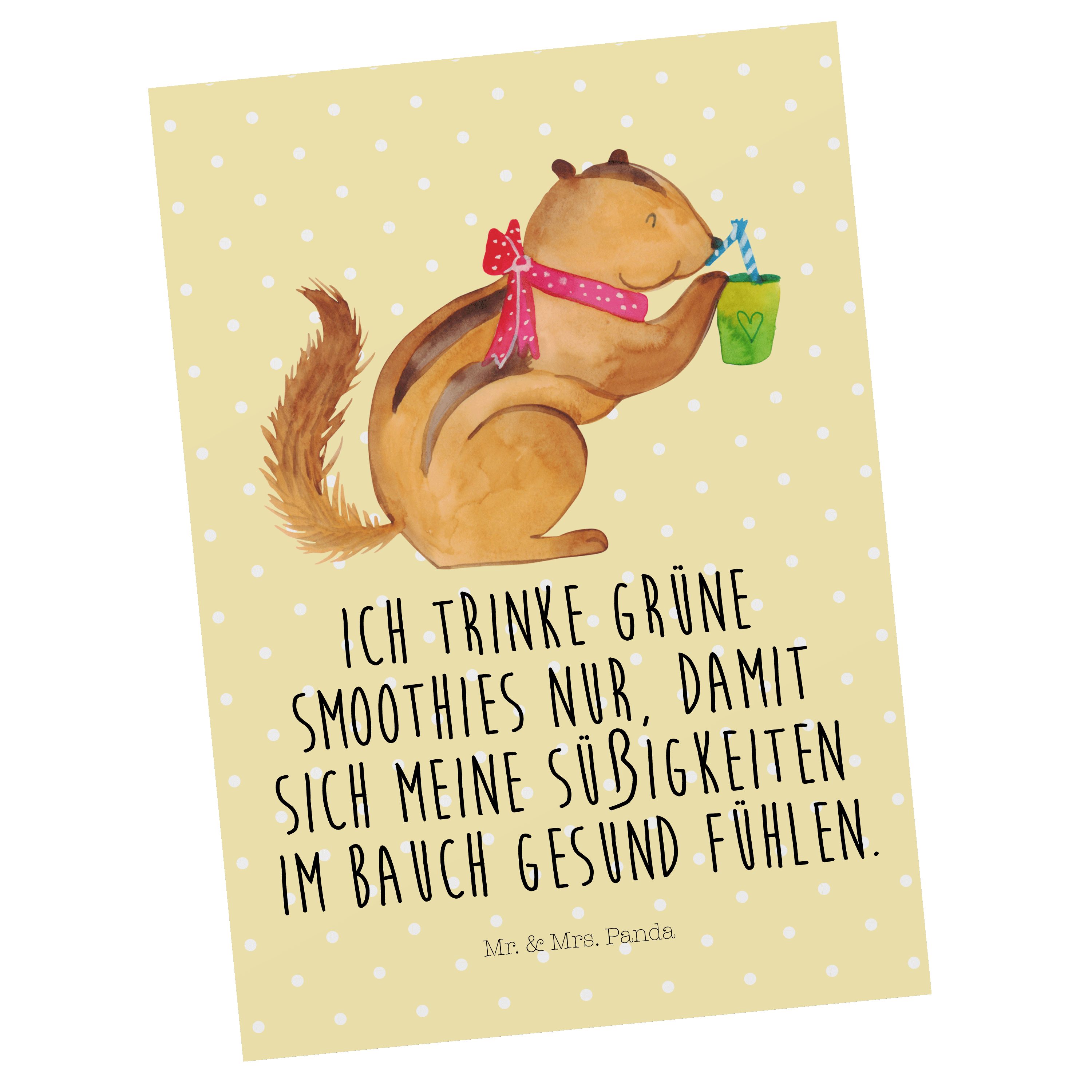 Mr. & Mrs. Panda Postkarte Eichhörnchen Smoothie - Gelb Pastell - Geschenk, Einladung, Geschenkk | Grußkarten
