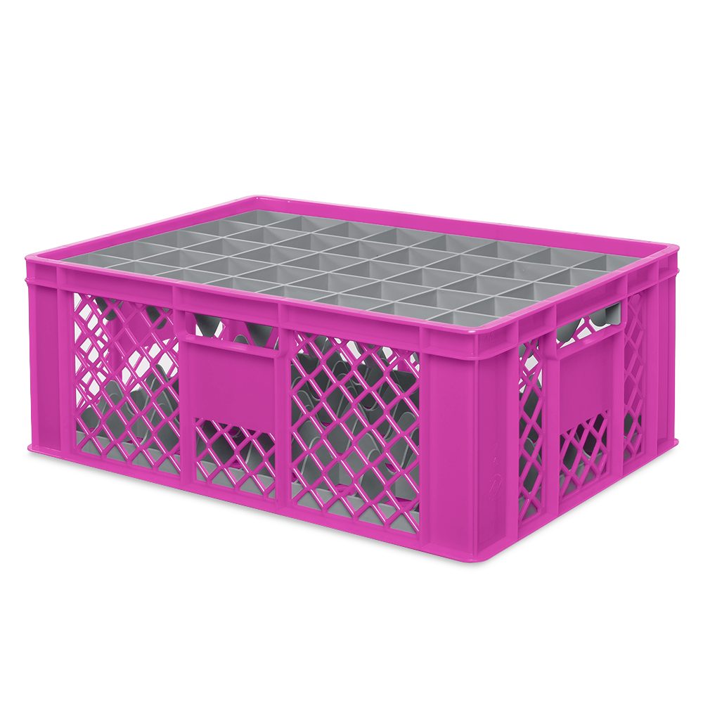 BRB-Lagertechnik Aufbewahrungskorb Gläserkiste 600x400 mm für 40 Gläser bis 205 mm Höhe/Ø 67 mm, Gläserkorb für Reinigung, Lagerung, Transport von Gläsern