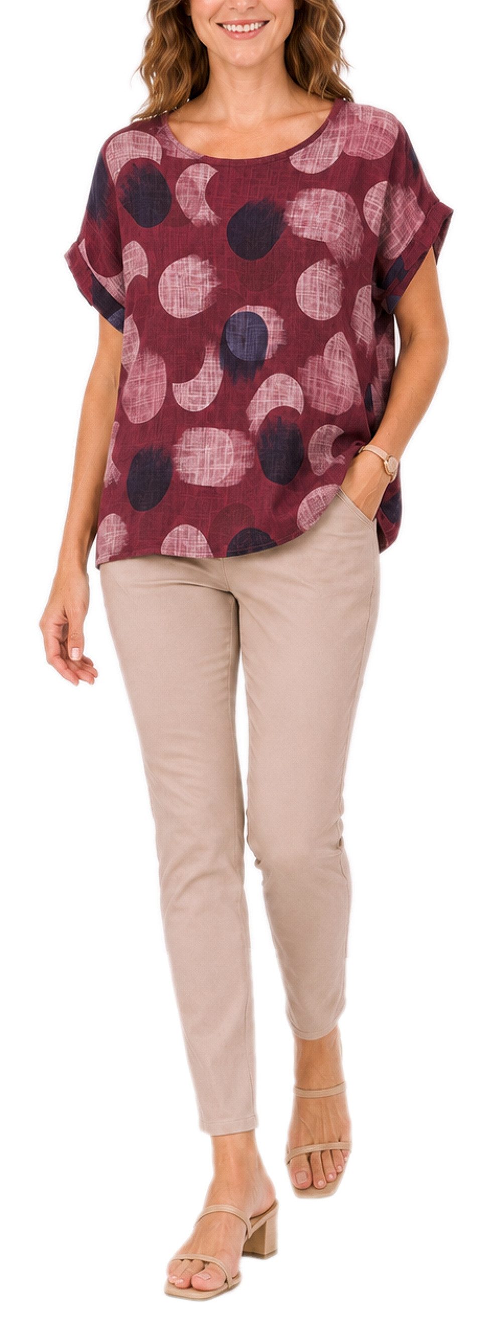 dy_mode Kurzarmbluse Kurzarm Bluse Baumwollshirt Damen Blusenshirt Elegantes Tunika Shirt