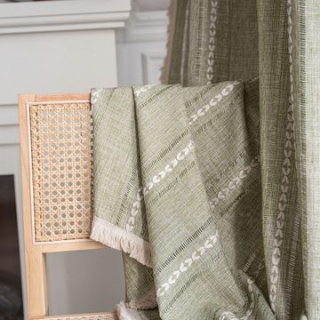 Vorhang Vorhang Vorhang gestreift bestickt grün einfarbig, AUKUU, kontrastierend Küchenvorhang Stil halbverdunkelnd