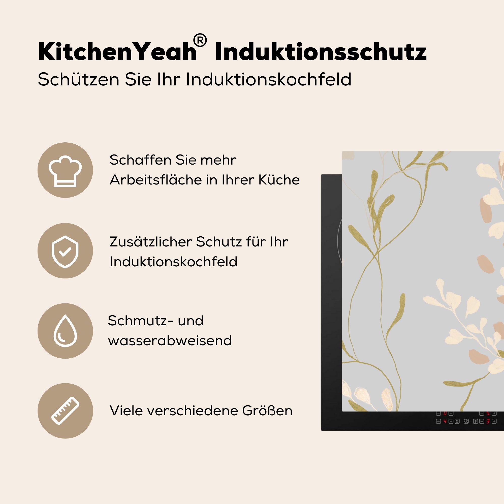 küche - cm, - (1 - MuchoWow 78x78 Design Vinyl, Blumen Pastell tlg), Ceranfeldabdeckung, Herdblende-/Abdeckplatte Blau, Arbeitsplatte für