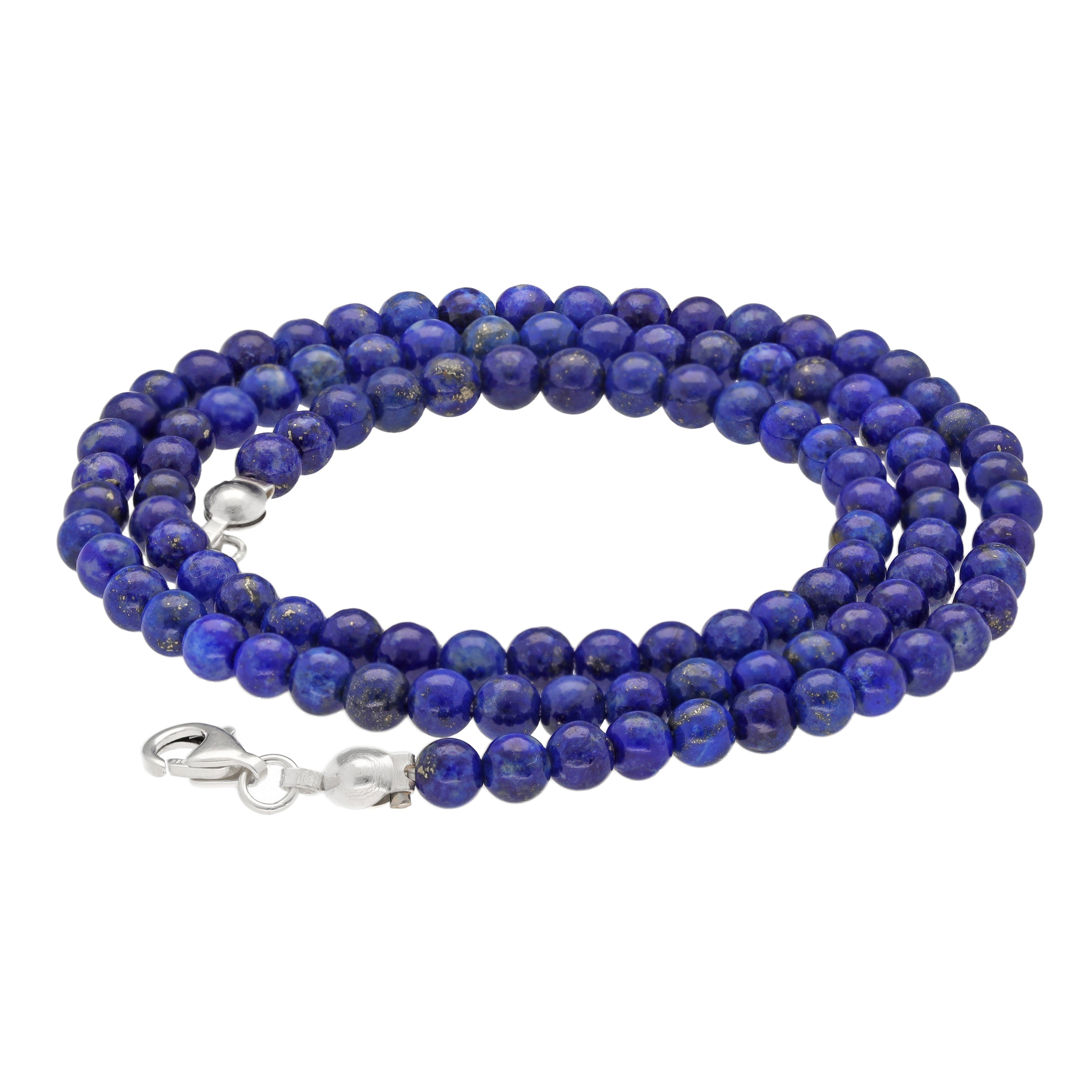 Lebensquelle Plus Kette ohne Anhänger Edelstein Kugelkette + 925 Silber Verschluss, Ø 4mm Kugeln 45cm lang