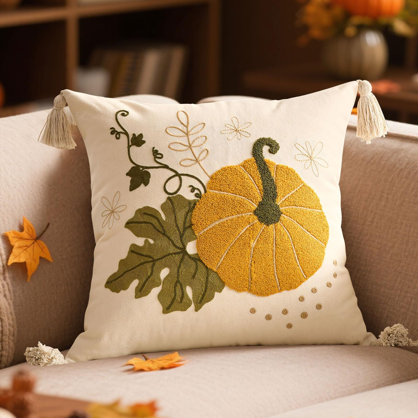 FOUORTUNATE-BEE Kissenbezug Herbst Deko Kissenbezüge, Plüsch Kürbis Kissenbezug mit Quasten, (2 Stück), Kissenhülle Herbst Dekoration für Wohn-/Schlafzimmer Autumn Decor