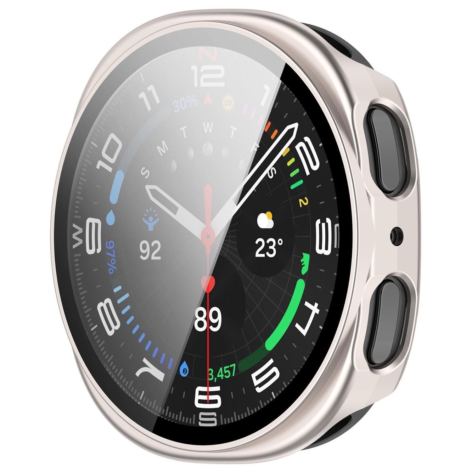 Wigento Smartwatch-Hülle + Schutzglas für Samsung Galaxy Watch 9 8 44mm Kunststoff 9H Silber, Schutzhülle aus PC + Hart Glas für Rundumschutz – Bild 2 von 3