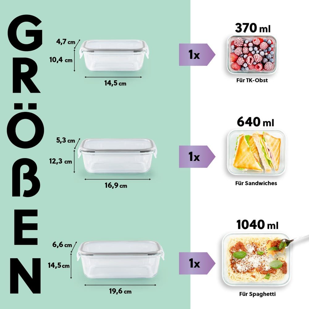 GOURMETmaxx Frischhaltedose Klick-it mit Mikrowellen-Ventil 6-teilig, Borosilikatglas/Polypropylen (PP)/Silikon, Gemüse Obst Gerichte auslaufsicher aufbewahren auch für Mikrowelle