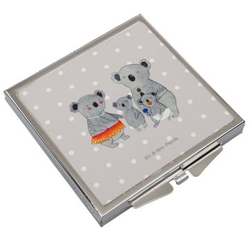 Mr. & Mrs. Panda Kosmetikspiegel Koala Familie - Grau Pastell - Geschenk, schminken, Muttertag, Spiege (1-St), Fröhlich & praktisch