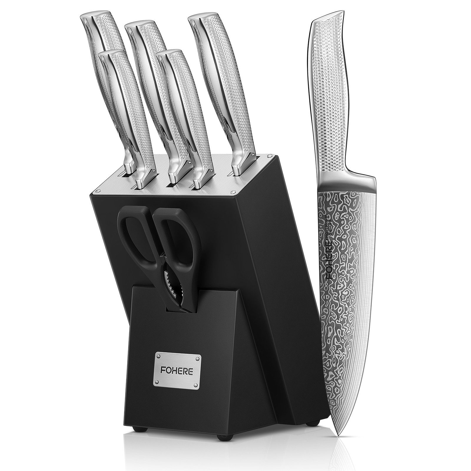 FOHERE Messer-Set 7-teilig Messerblock Rutschfester Griff aus EdelstahMesserblock (Set, 7-tlg)