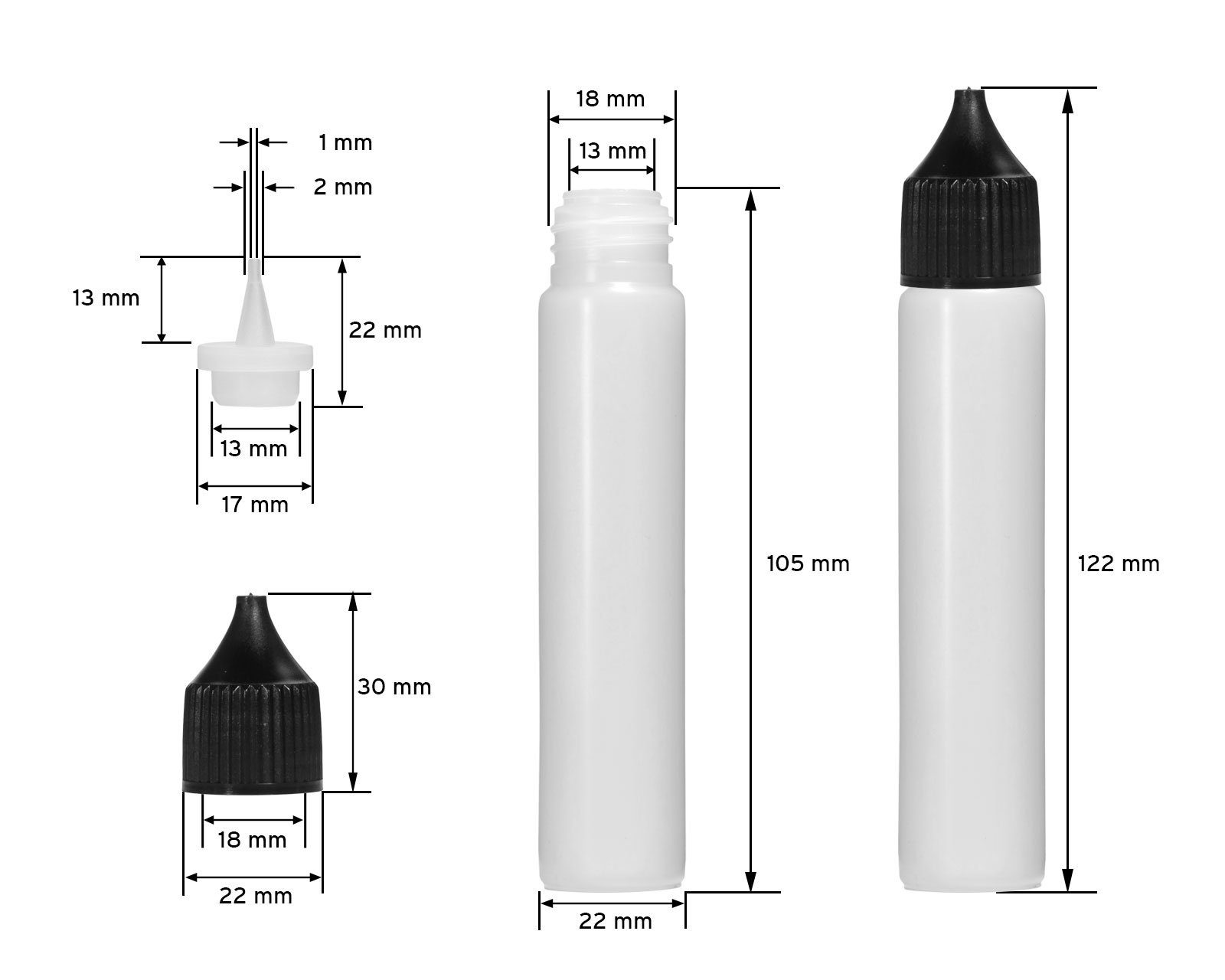 ml G18, 10 OCTOPUS aus (10 Tropfeinsatz, Kanister LDPE, 30 Deckel Plastikflaschen St) länglich