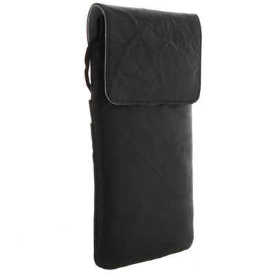 XiRRiX Handytasche Echt Leder Handy Umhängetasche Schwarz (1-tlg., incl. Umhängeband), mit zwei Karteneinsteckfächern auf der Rückseite