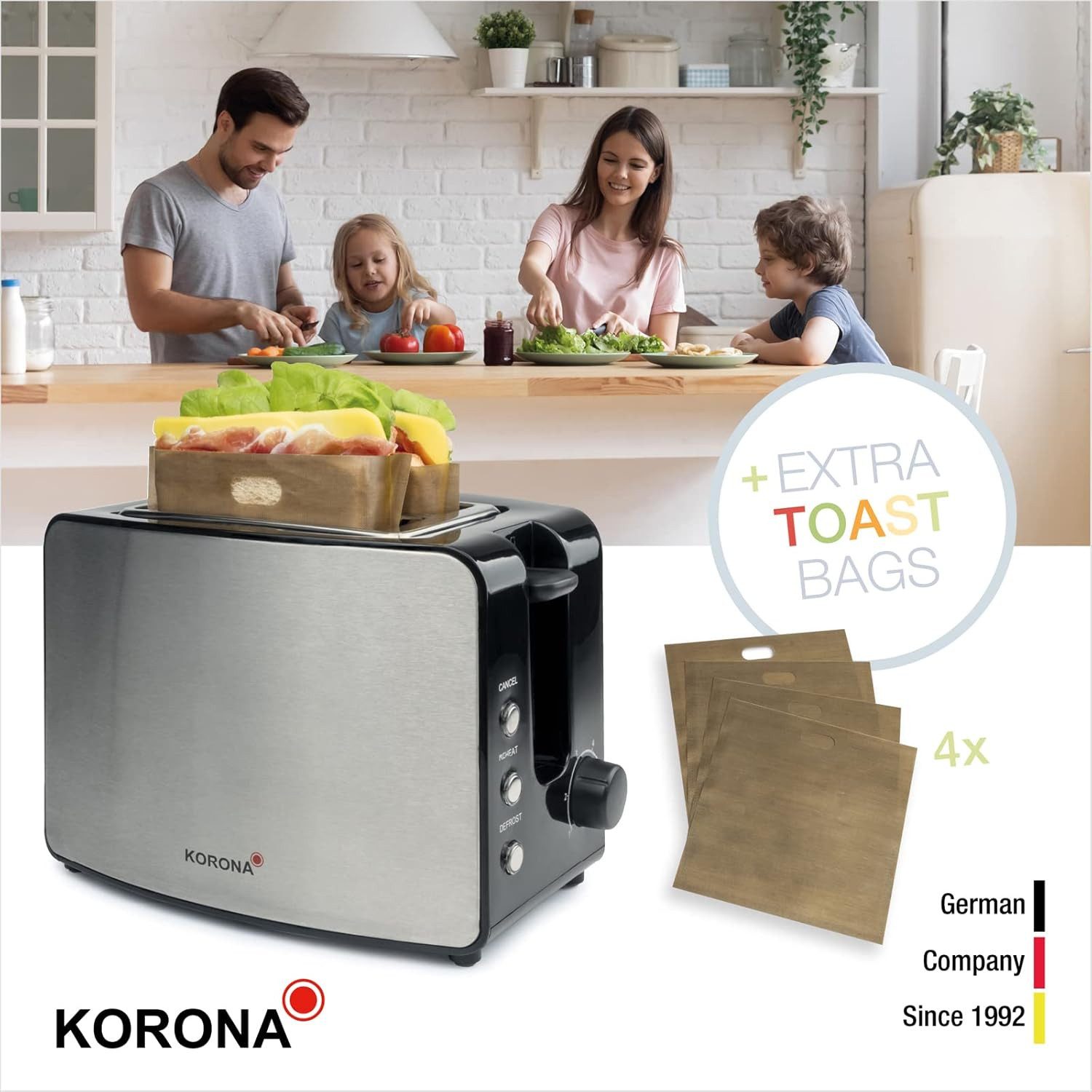 KORONA Toaster Doppelschlitztoaster 21250 2-Scheiben-Toaster, 2 Schlitze, für 2 Scheiben, 850 W