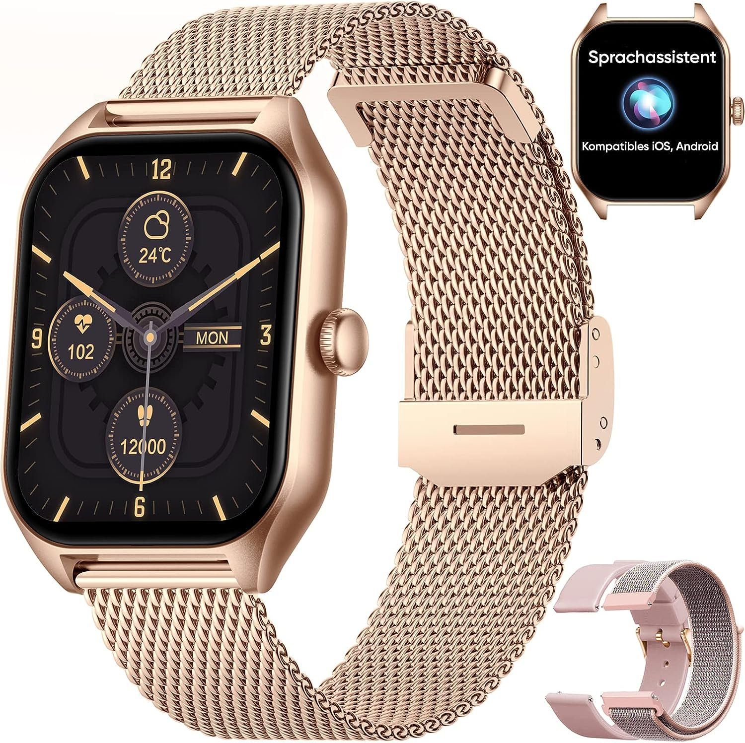 iOS iOS), Zoll, (1,85 Damen Whatsapp 3 Android Android 280mAH Uhr Dachma Armbänder Telefon Funktion Smartwatch